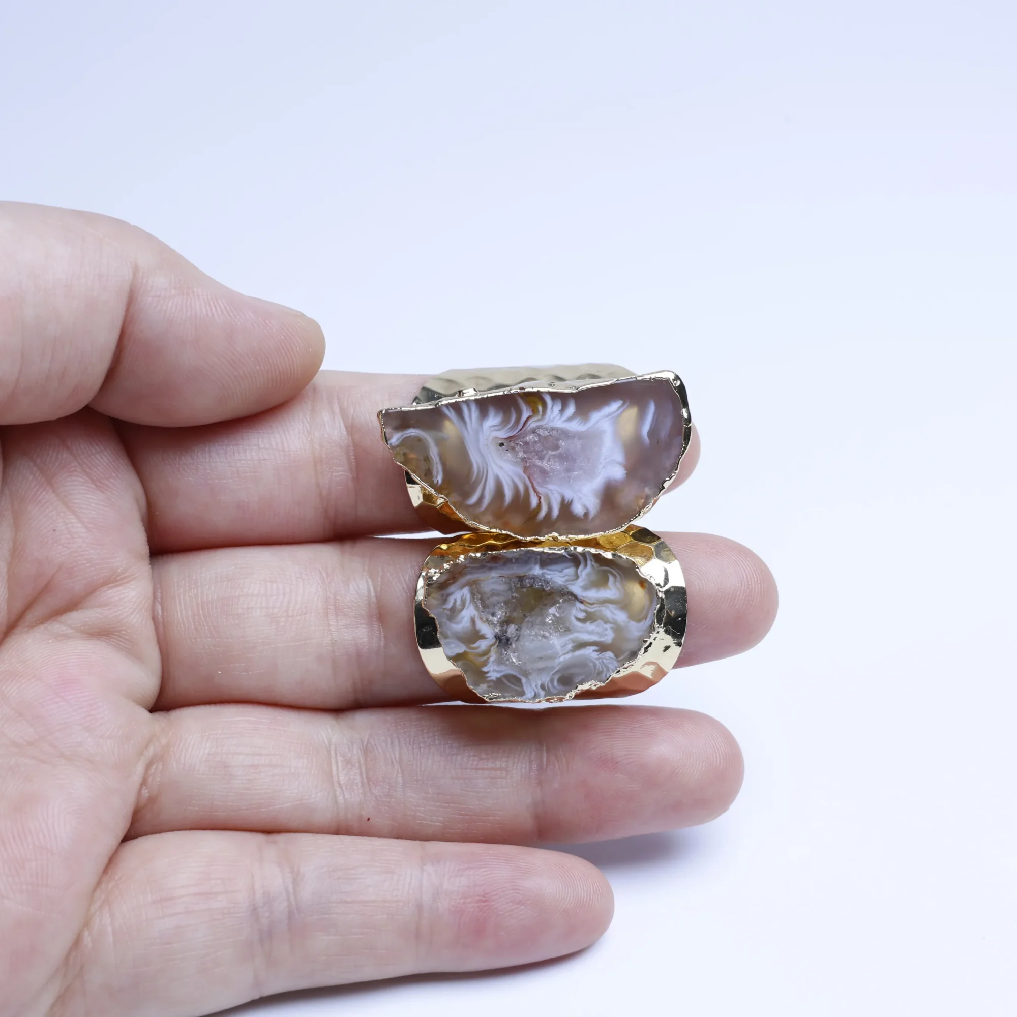 Natural Brazilian Geode Druzy Agate Slice Adjustable Ring-033011302-0