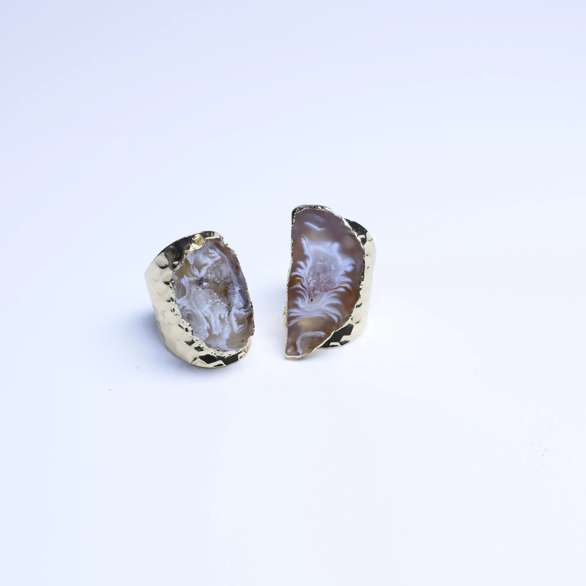 Natural Brazilian Geode Druzy Agate Slice Adjustable Ring-033011302