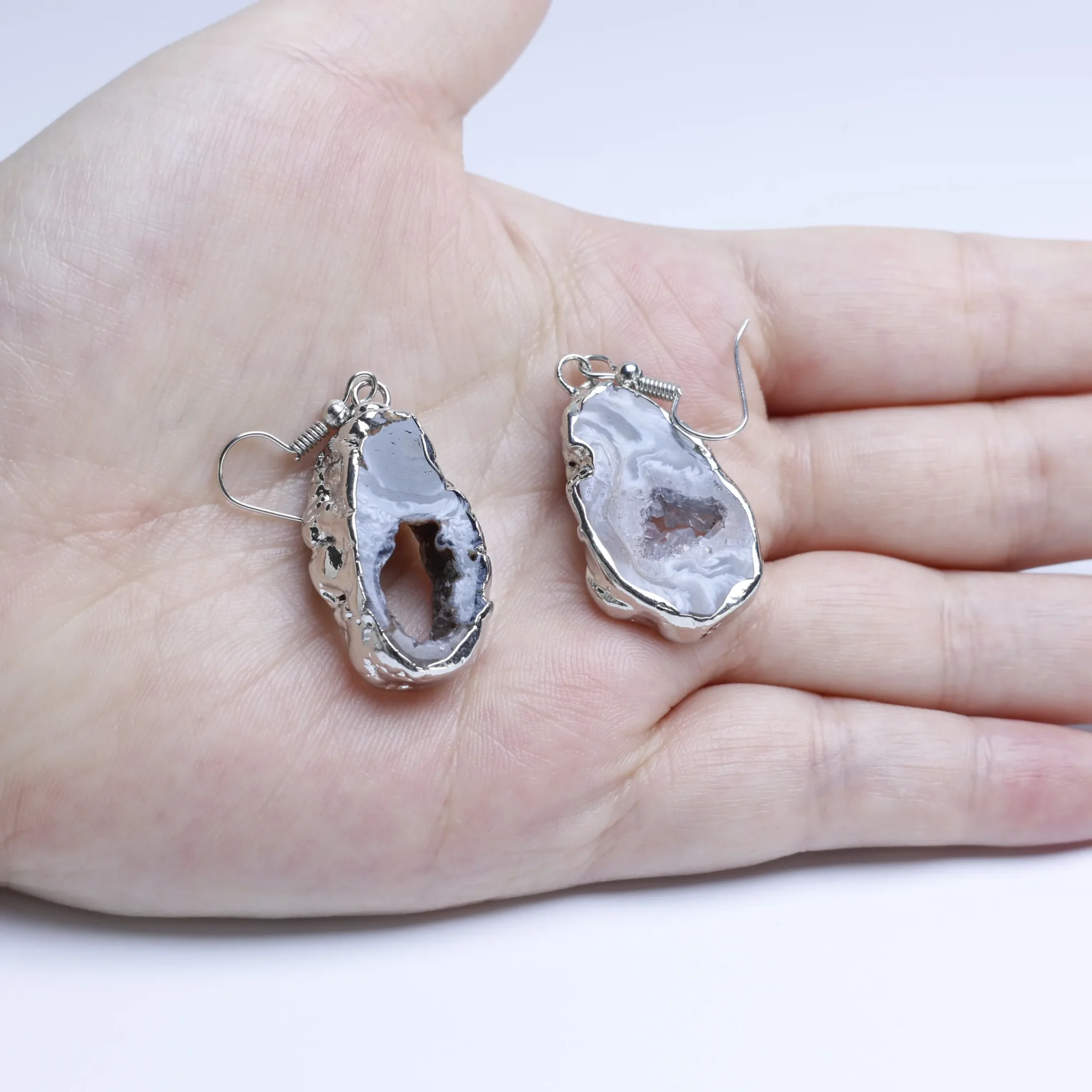 Natural Druzy Agate Geode Slice Pendant-024011101-0