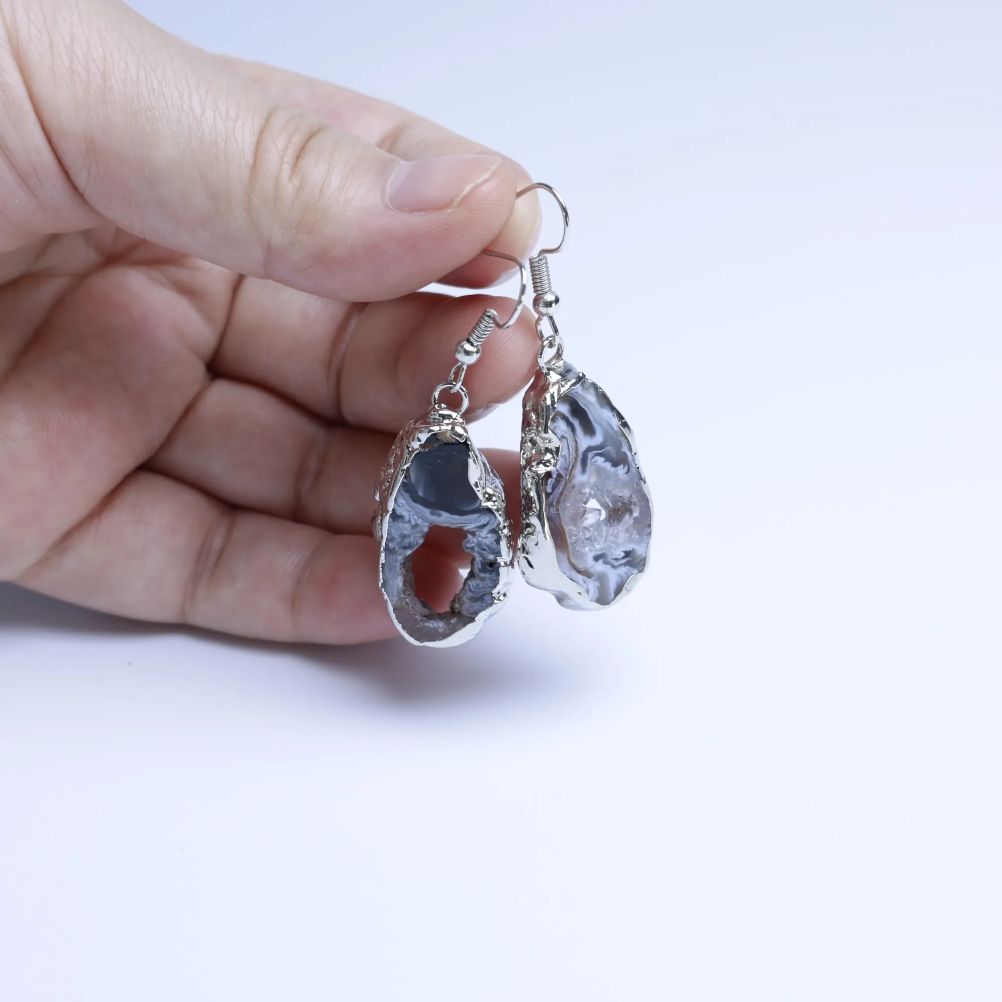 Natural Druzy Agate Geode Slice Pendant-024011101-1