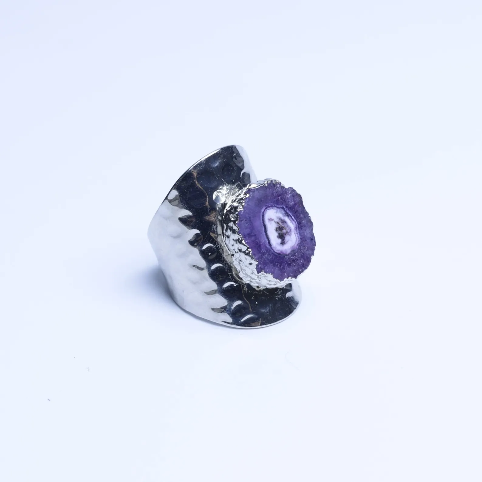 Purple-Color Agate Geode Slice Adjustable Statement Ring-03201130203