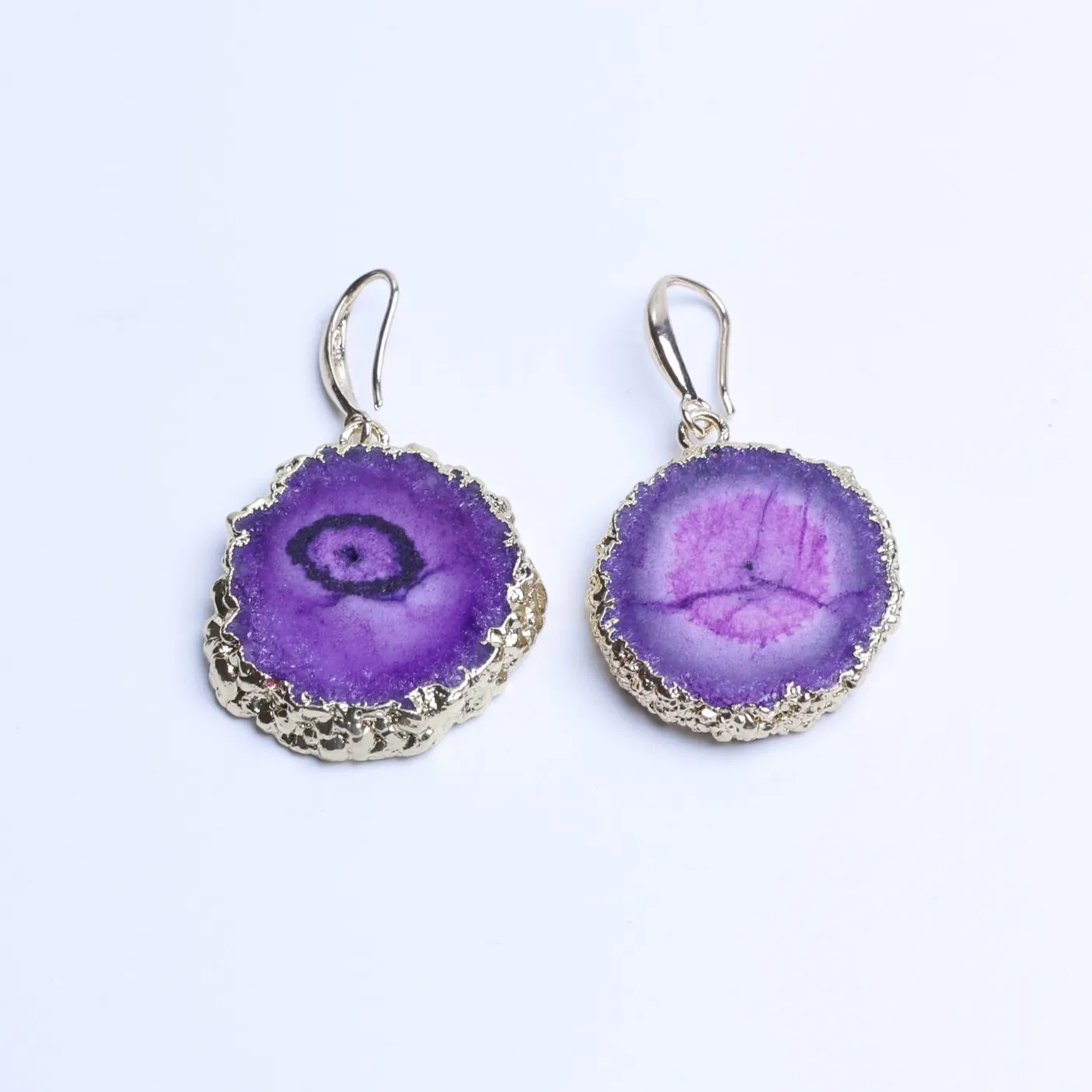 Purple-Color Agate Geode Slice Drop Earrings -03701110201