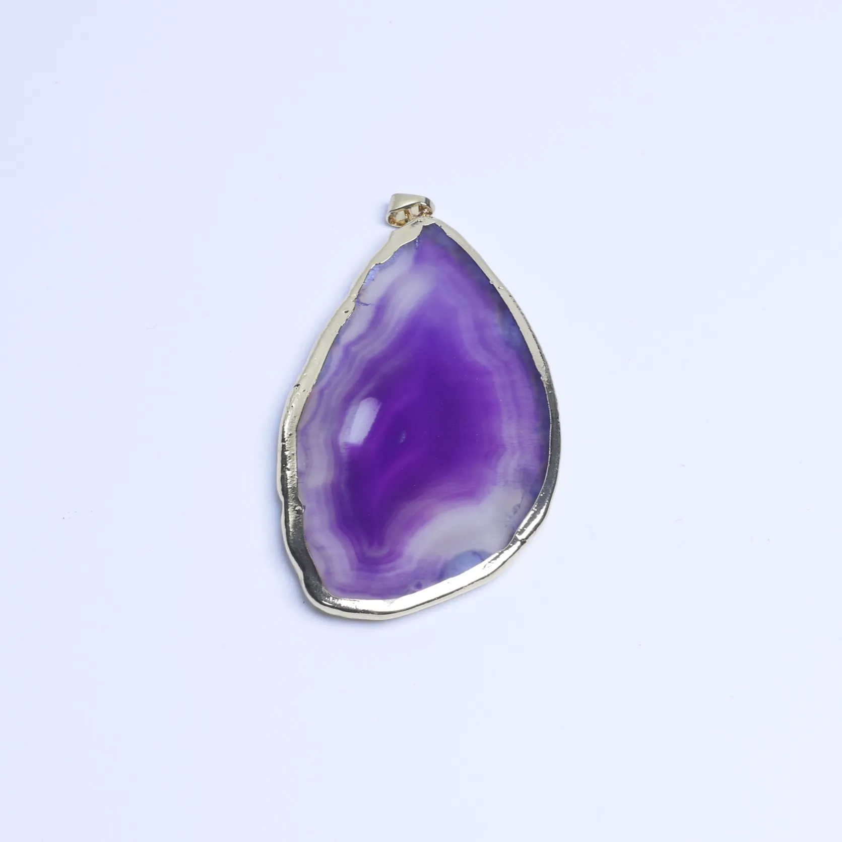 Purple-Color Agate Slice Pendant with Gold-Plated Edge-02901470202