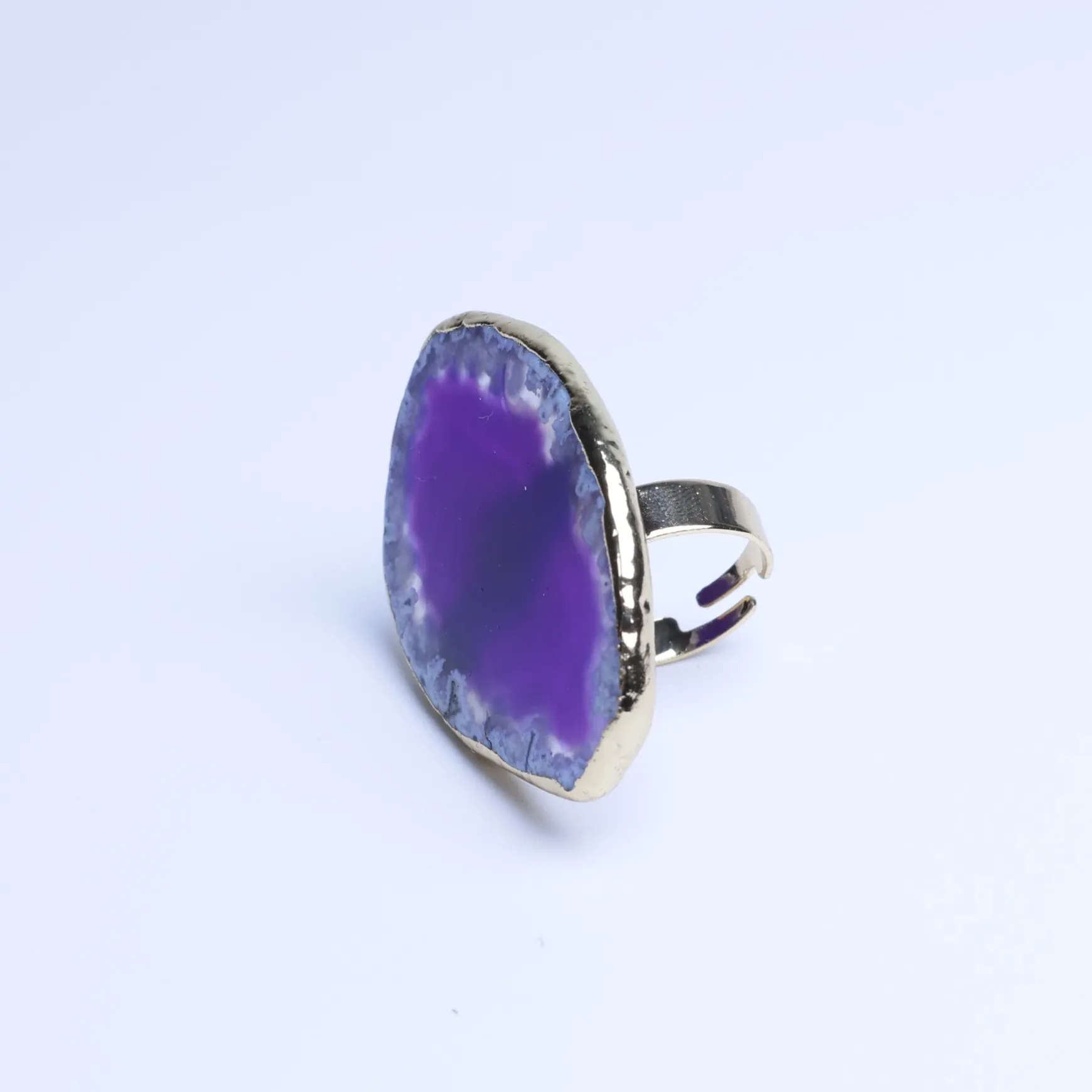 Purple-Color Large Agate Slice Adjustable Ring-03601130104
