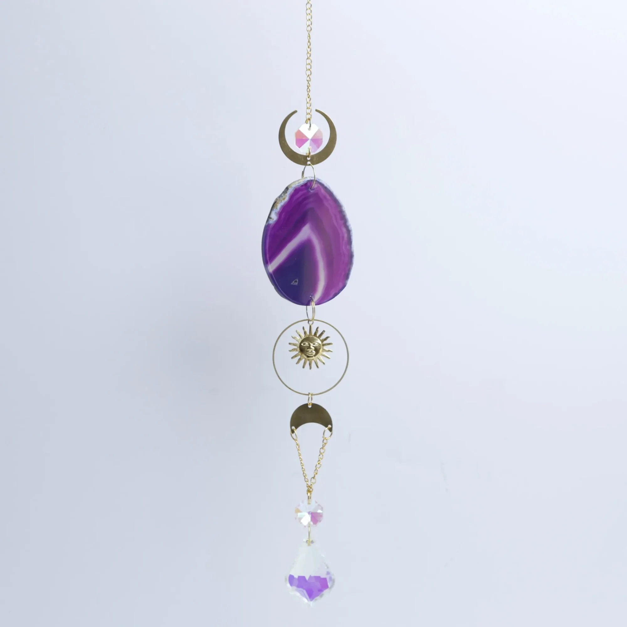 Purple-Color Single Agate Slice Celestial Crystal Wind Chimes 15.7 in -04101750105