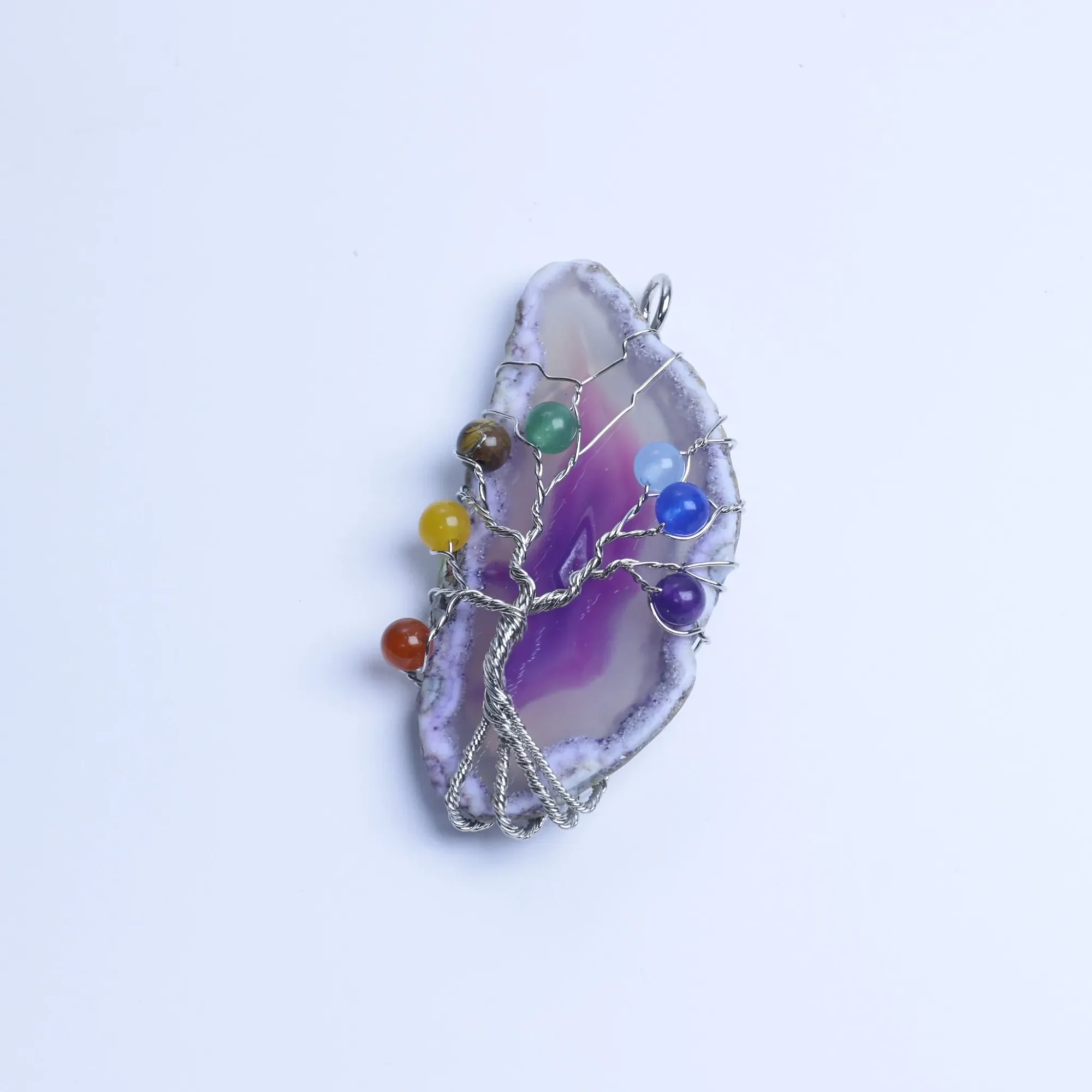Purple-Color Tree of Life Agate Slice Pendant-03101470102