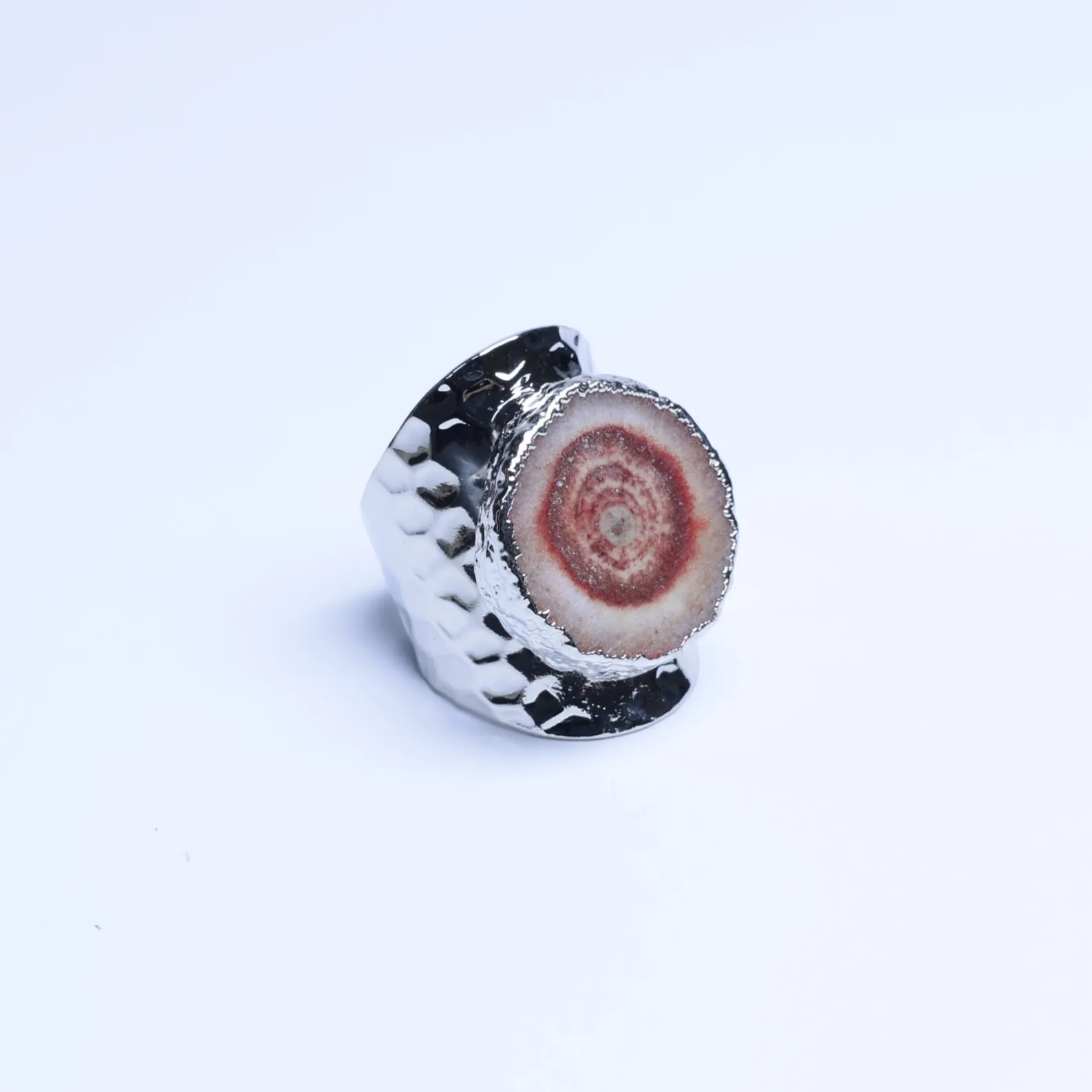 Red-Color Agate Geode Slice Adjustable Statement Ring-03201130206