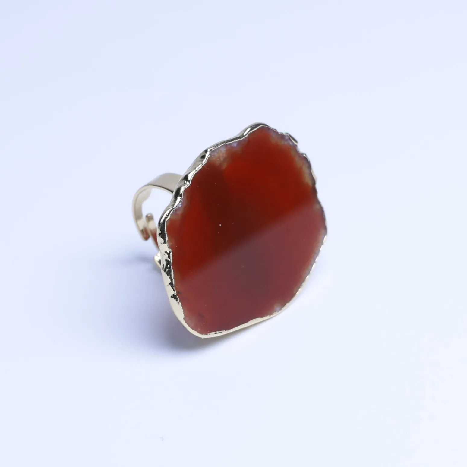 Red-Color Large Agate Slice Adjustable Ring-03601130105