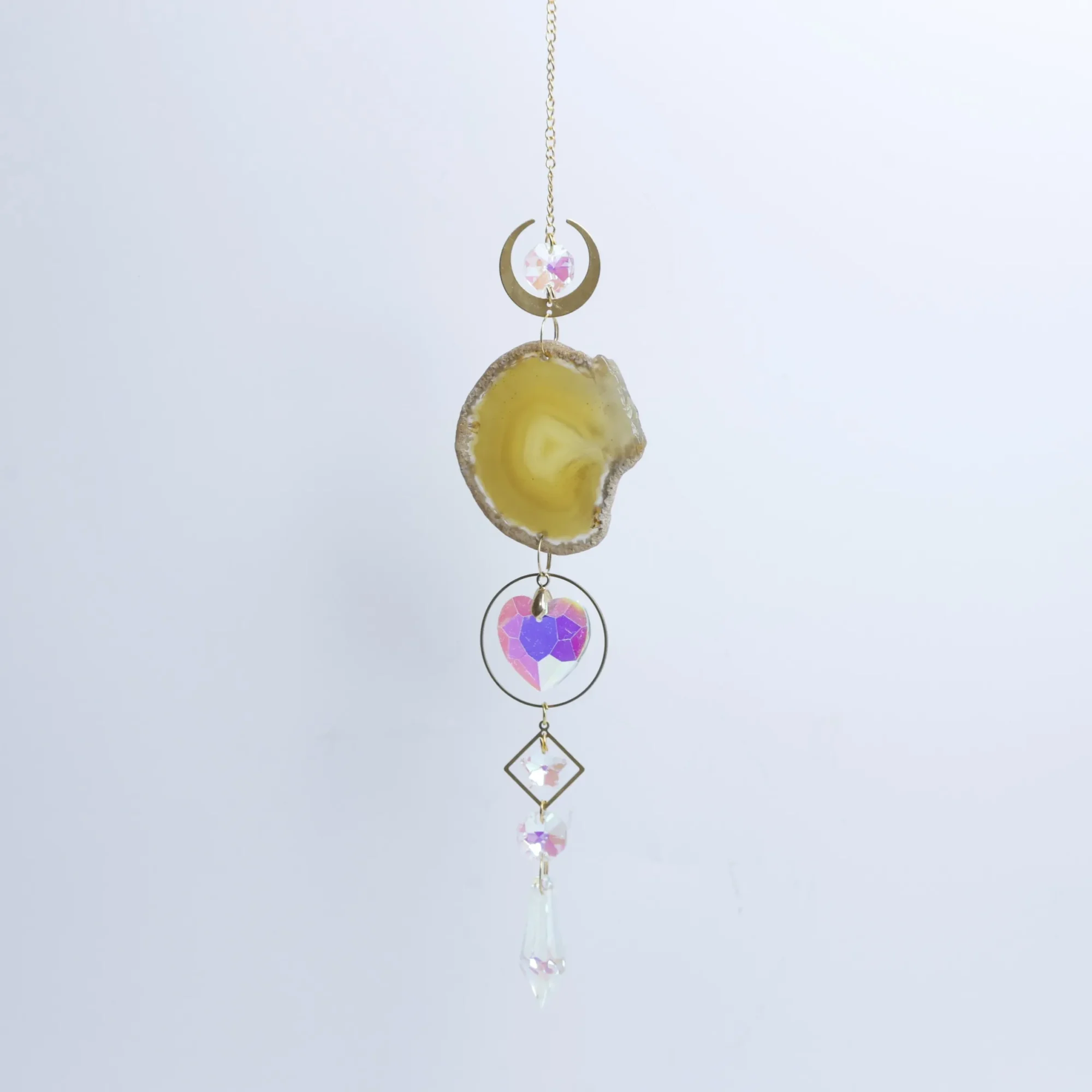 Yellow-Color Single Agate Slice Celestial Crystal Wind Chimes 15.7 in -04101750103