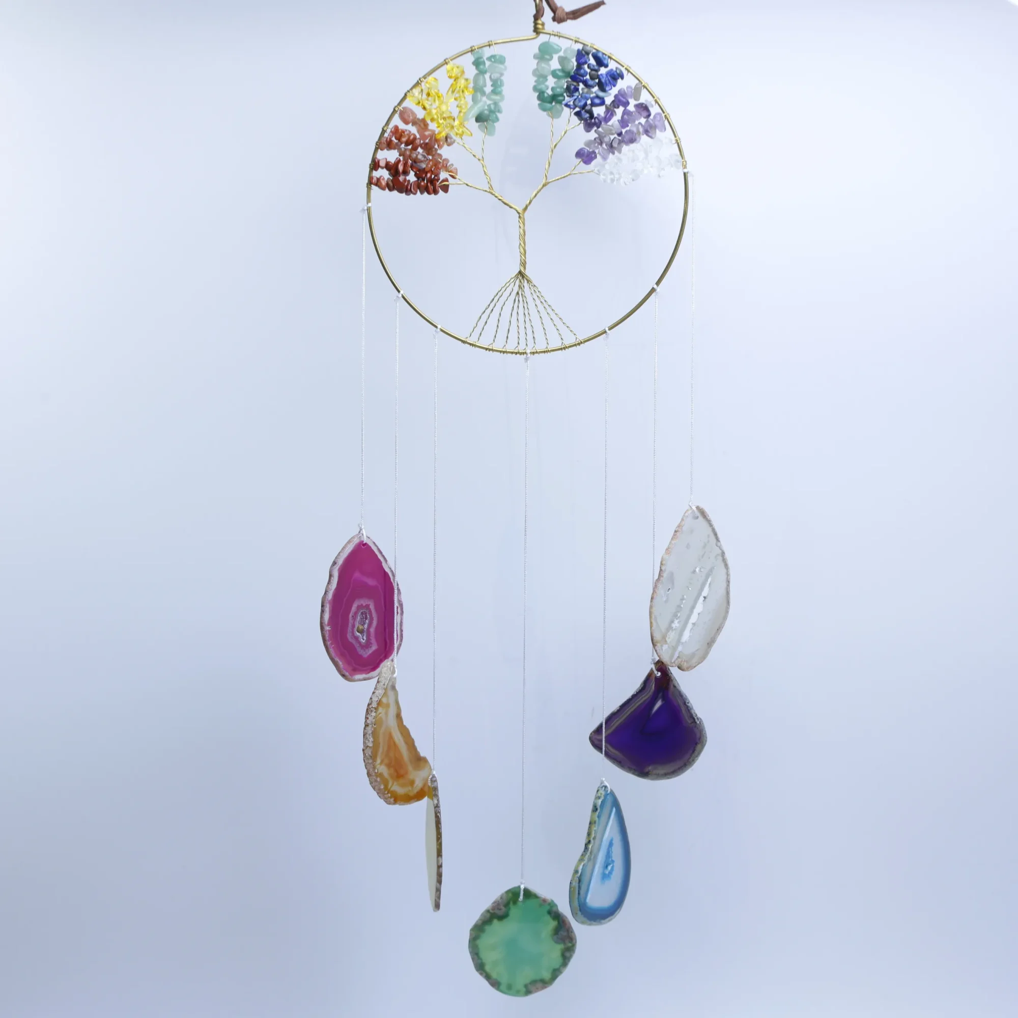 center-Tree-Design Agate Slice Wind Chimes 23.6 in (7 Agate Slices)-02601750302