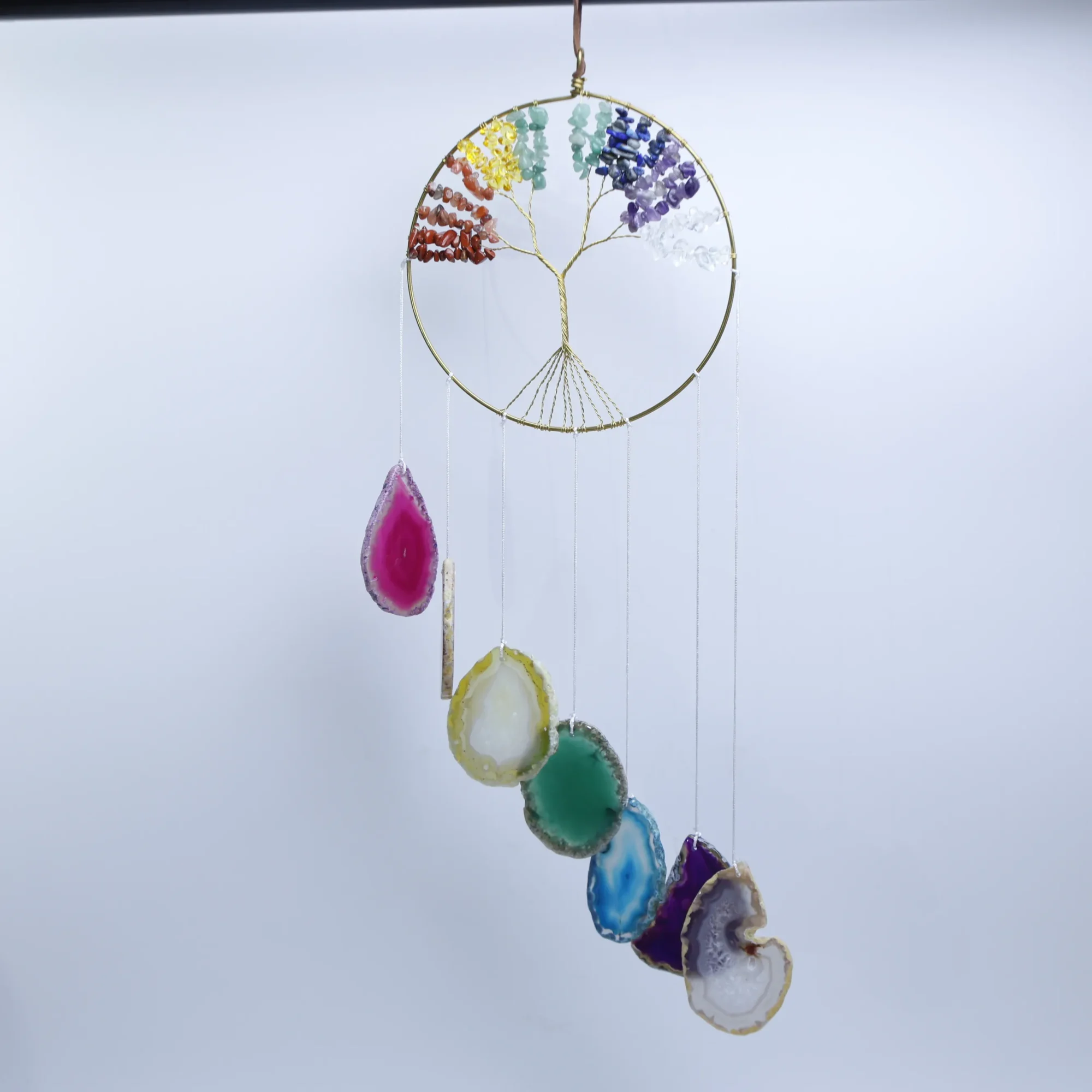 side-Tree-Design Agate Slice Wind Chimes 23.6 in (7 Agate Slices)-02601750301