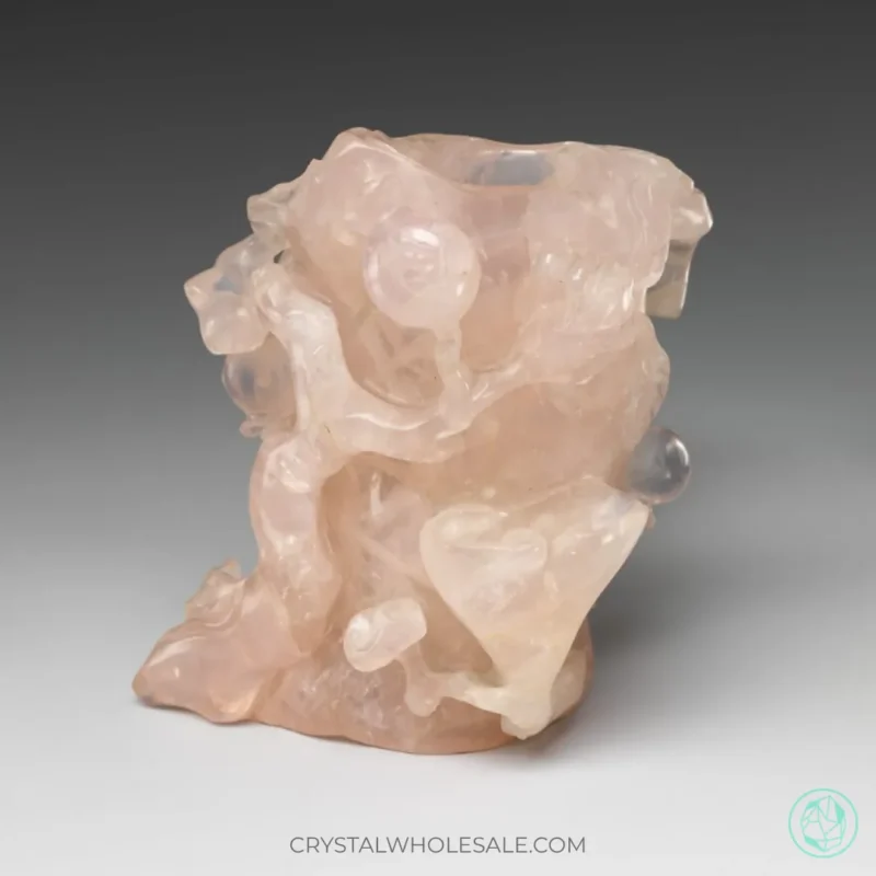 Qing Dynasty Rose Quartz flower holder Carving