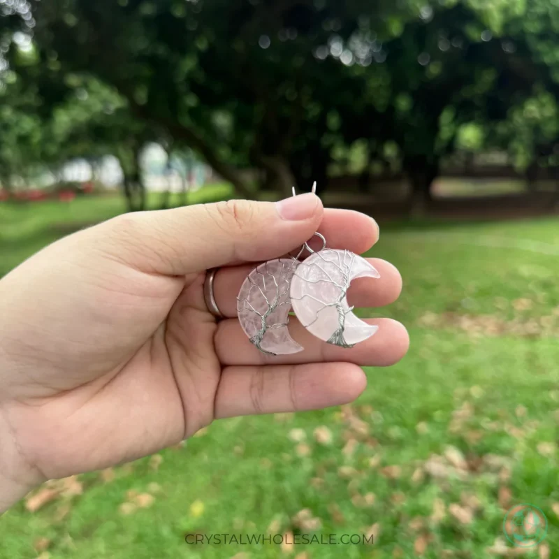 Rose Quartz Moon Earrings